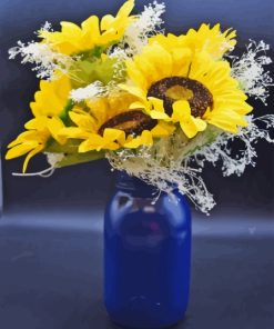 Sunflowers In Blue Jar Paint By Numbers