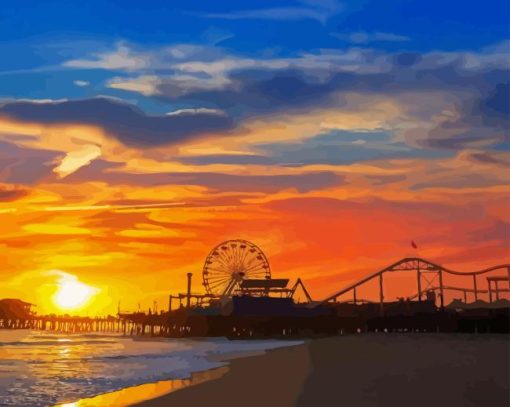 Sunset At Santa Monica Pier Paint By Numbers