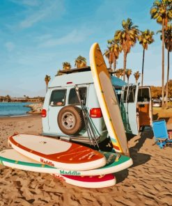 Van With Surfboards On Beach Paint By Numbers