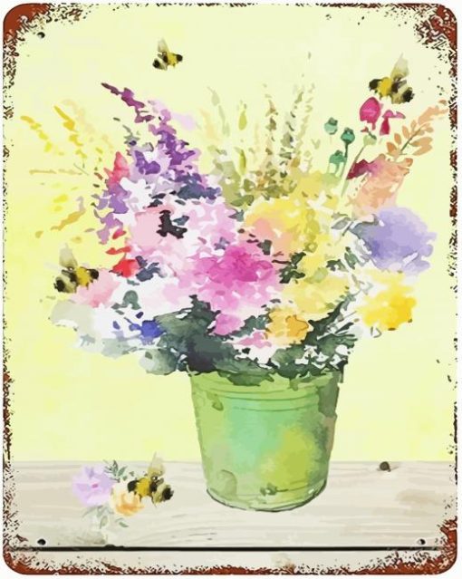 Vintage Bucket And Flowers Paint By Numbers