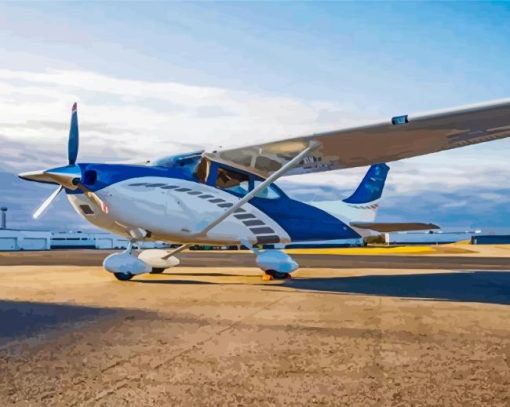 White And Blue Cessna 182 Plane Paint By Numbers