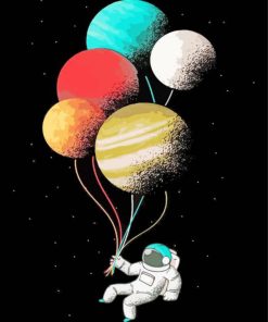 Astronaut Flying With Planet Balloons Paint By Numbers