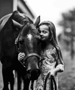 Black and White Girl with Horse Paint By Numbers