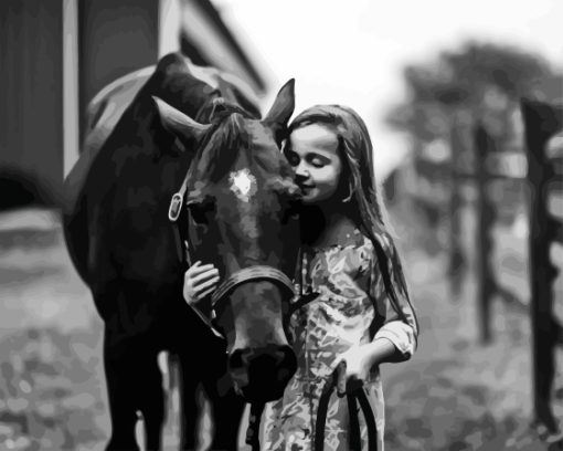 Black and White Girl with Horse Paint By Numbers