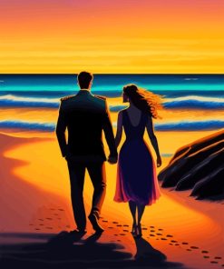 Couple Walking On Beach Paint By Numbers