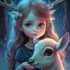 Cute Girl and Deer Paint By Numbers