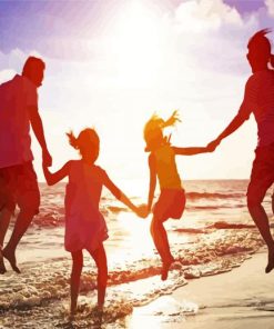 Family Jumping On Beach Paint By Numbers