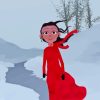 Girl In Red Dress In Snow Paint By Numbers