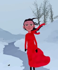 Girl In Red Dress In Snow Paint By Numbers