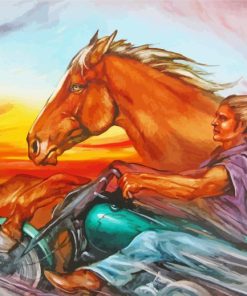 Man On Motorcycle And Horse Art Paint By Numbers