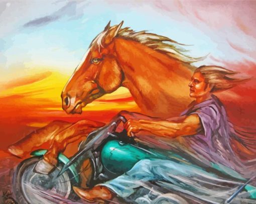 Man On Motorcycle And Horse Art Paint By Numbers