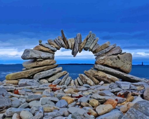 Natural Pebble Heart Arch Rock Sculpture Paint By Numbers