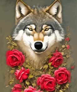 Pink Roses Wolf Paint By Numbers