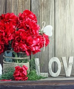 Red Peonies With Love Sign Paint By Numbers