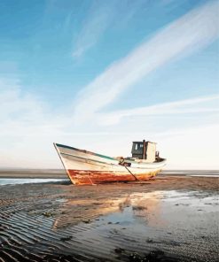 Stranded Boat By Beach Paint By Numbers