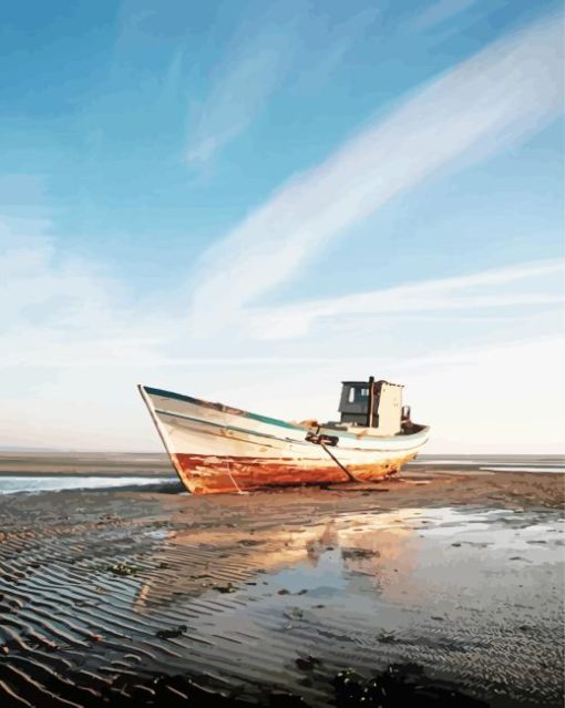 Stranded Boat By Beach Paint By Numbers