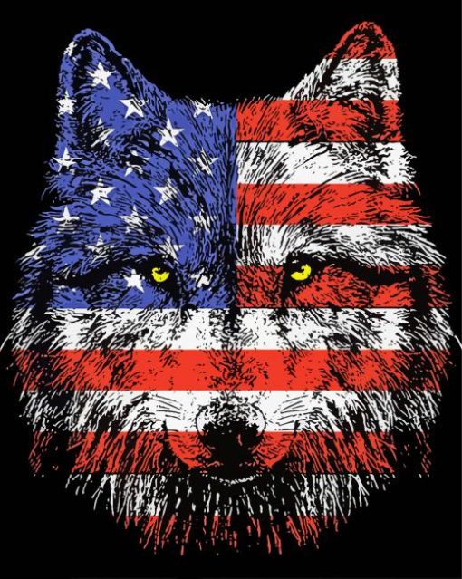 White Wolf Head And American Flag Paint By Numbers