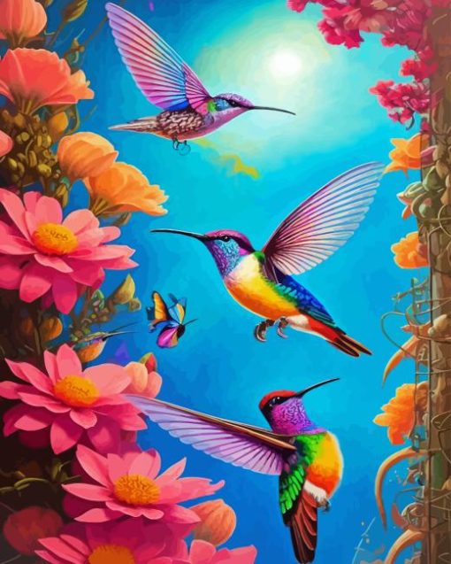 Flying Hummingbirds And Butterflies Paint By Numbers