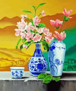 Pink Flowers Chinese Vase Paint By Numbers