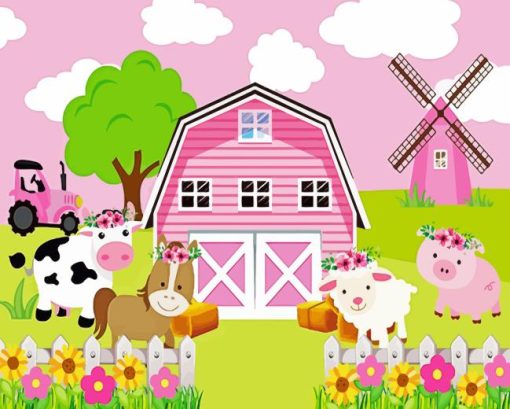 Pink Farm Animals Paint by Numbers