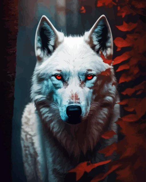 White Wolf With Red Eyes Paint By Numbers