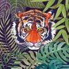 Wild Tiger Behind Large Leaves Paint By Numbers