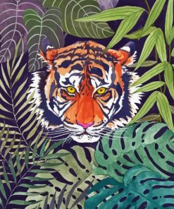 Wild Tiger Behind Large Leaves Paint By Numbers