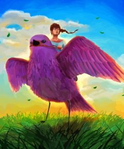 Woman Riding Purple Bird Paint By Numbers