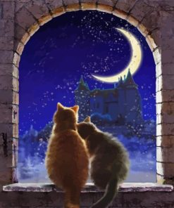 Cats Watching Moon Paint By Numbers