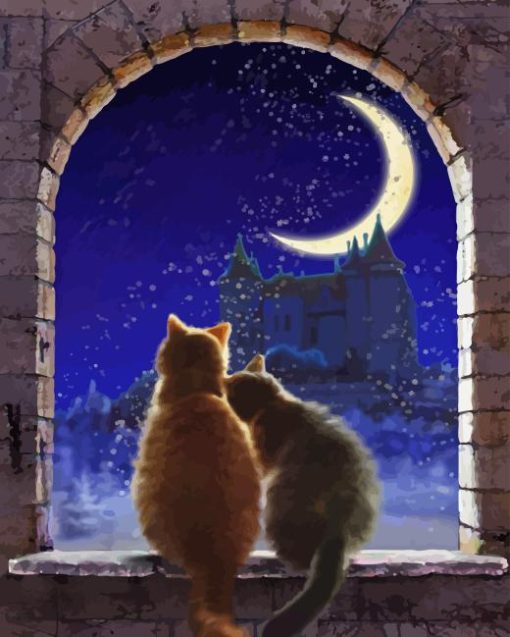 Cats Watching Moon Paint By Numbers