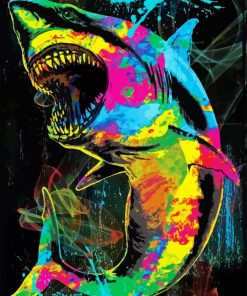 Colorful Shark in Action Paint By Numbers