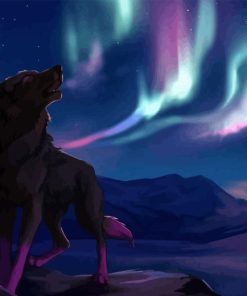 Wolf With Northern Lights Paint By Numbers