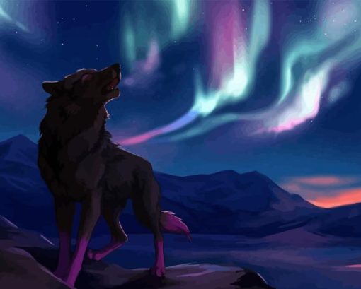 Wolf With Northern Lights Paint By Numbers