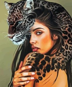 Woman And Jaguar Hugging Paint By Numbers