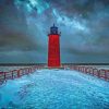 Milwaukee Lighthouse In Winter Paint by Numbers