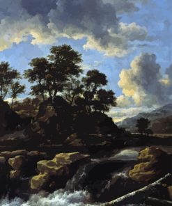 Waterfall At Sunset By Ruisdael Paint by Numbers