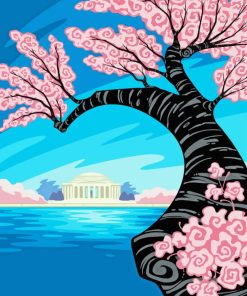 Cherry Blossoms Washington Poster Paint by Numbers