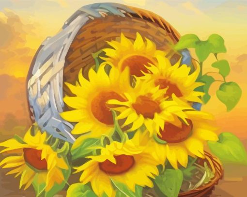 abstract sunflowers in basket paint by number