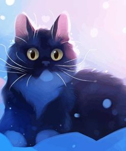 black kitten in snow paint by numbers