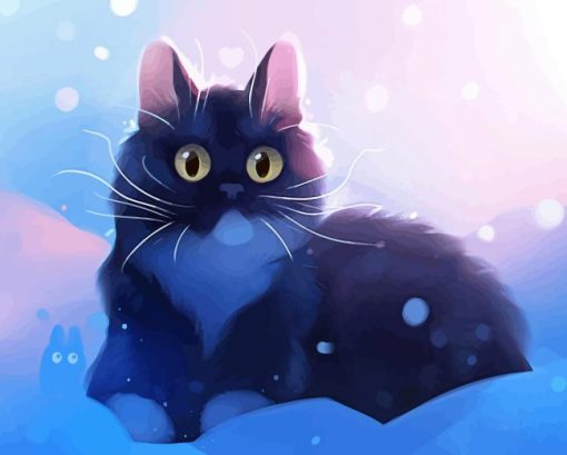 black kitten in snow paint by numbers