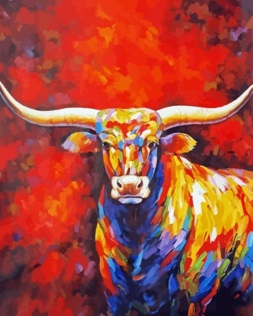 Colorful longhorn cow paint by number