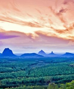 Glass House Mountains Pink Sky paint by numbers