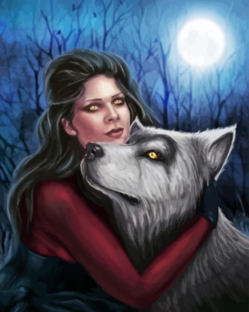 Gothic woman with wolf paint by number